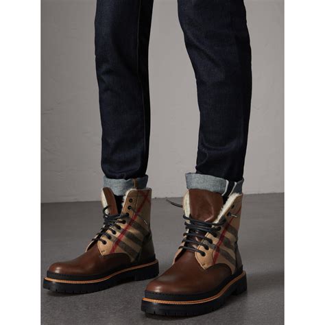 burberry shearling lined leather and check boots|Burberry Boots for Women .